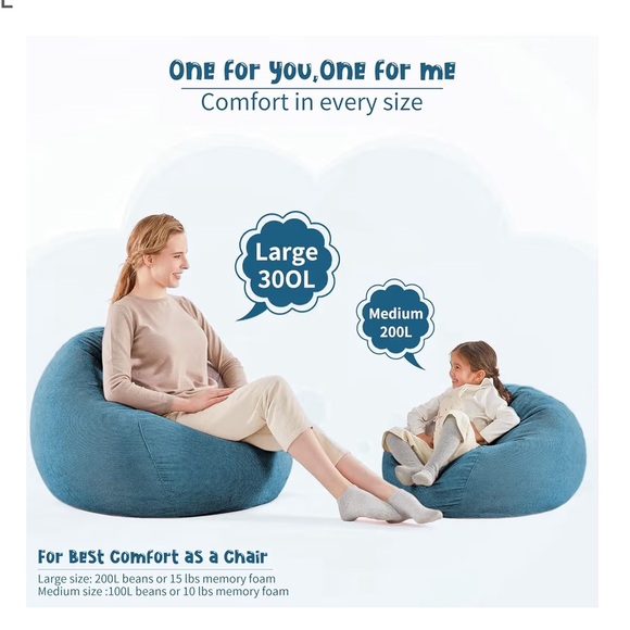 Bean Bag Chair Cover MEDIUM (200L)-BLUE ENCRE - Picture 8 of 11